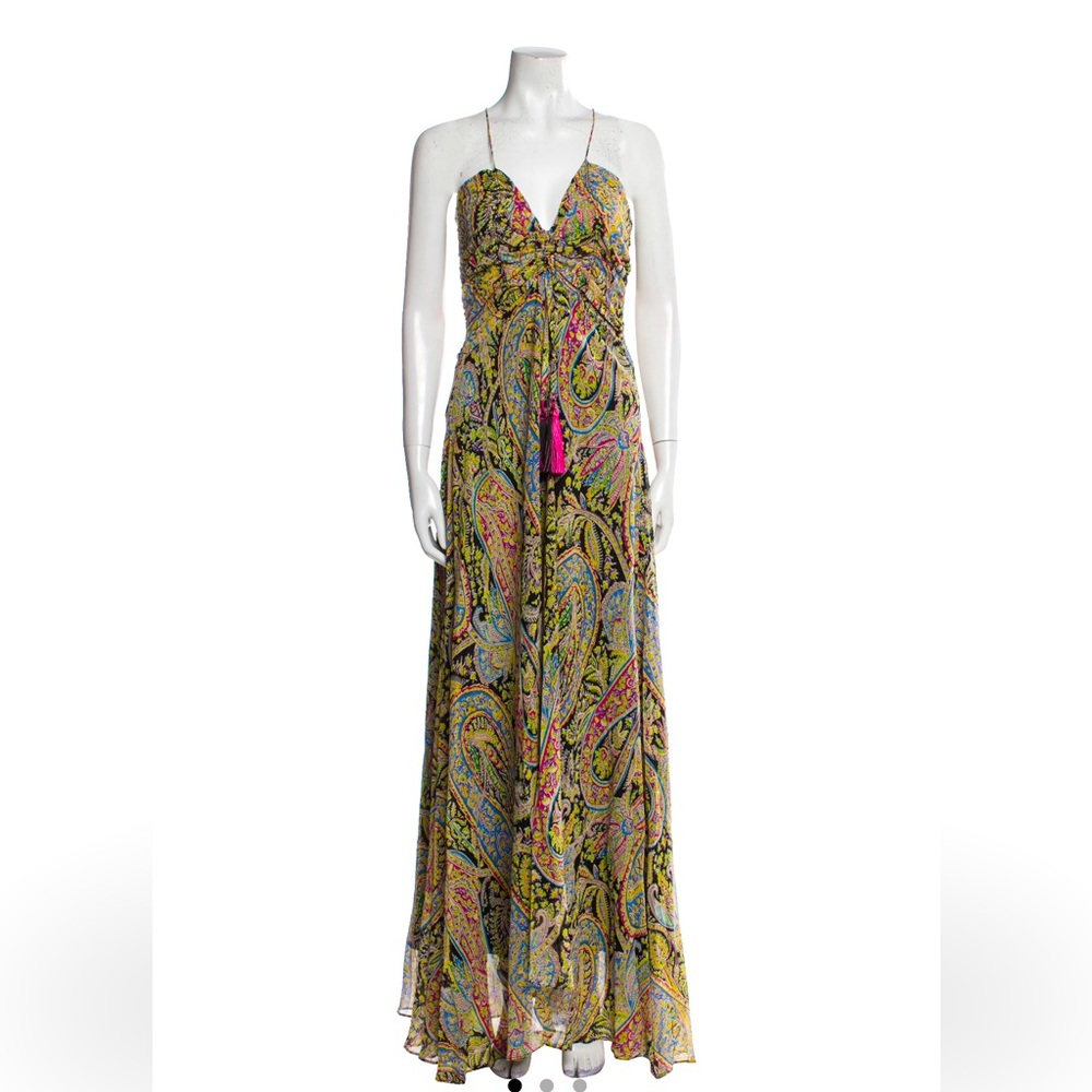 ETRO Multi Color 100% Silk Paisley Print Spaghetti Strap Long dress Sz 42